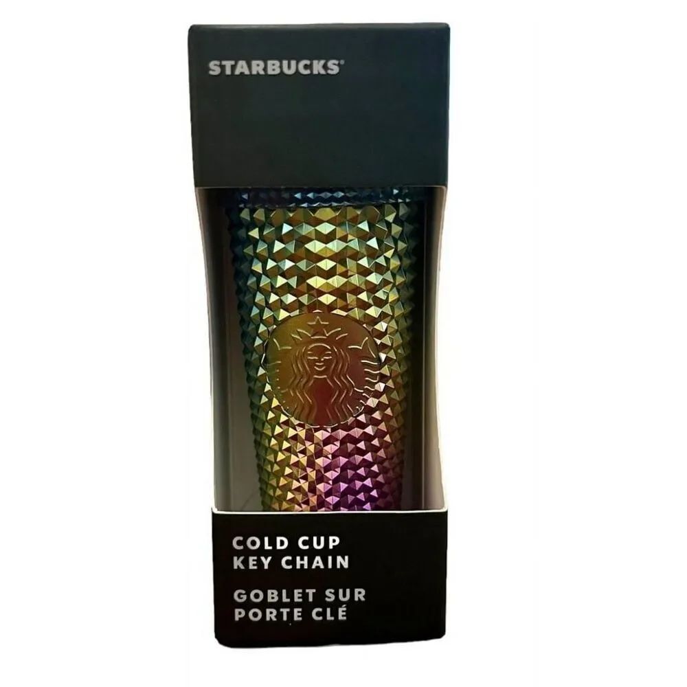Starbucks iridescent oil slick mermaid/dragon color studded cold cup keychain- b